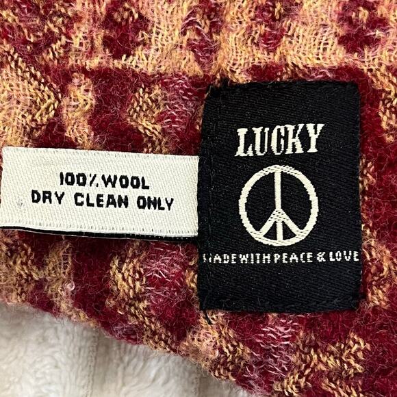 LUCKY Scares scarfs paisley print Fringes Boho Hippie red/gold Wool one size - Picture 6 of 7
